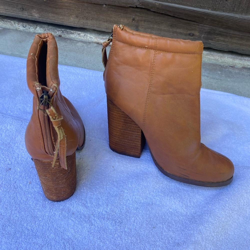N.Y.L.A. Brown Leather Block Heel Ankle Boots